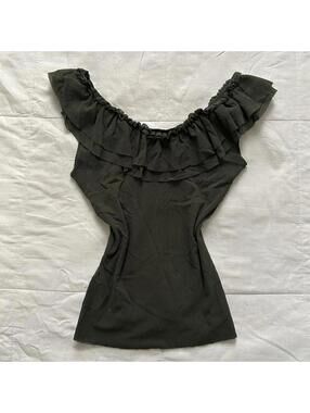 Y2K Petit Pois green ruffle mesh fitted top Size Large